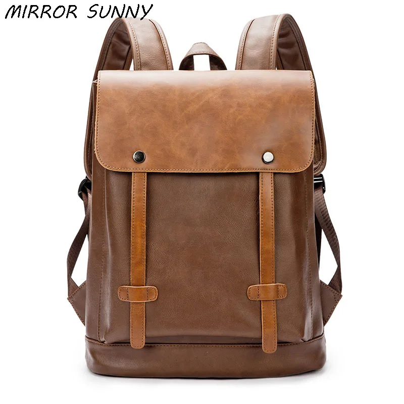 American And European Vintage Men Pu Backpack Korean Version Retro
