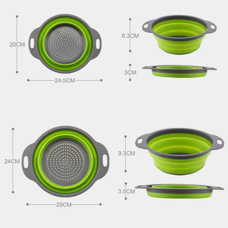 2 x Collapsible Colanders (Strainers) Set kitchen Strainer Space Saver