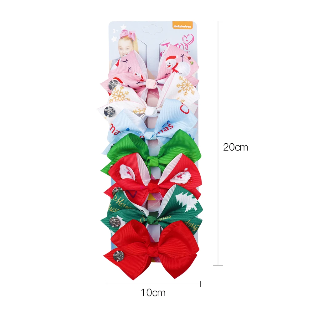 7Pcs/Set Cute Christmas Hair Clips Santa Claus Printed Hair Bows For Girls Xmas Kids Handmade Hairg