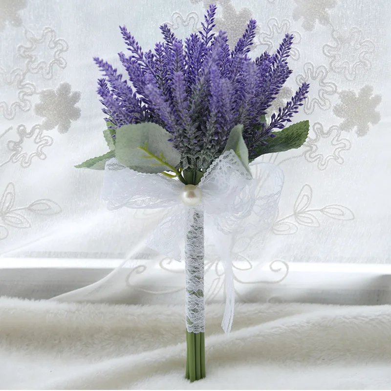 AYiCuthia Silk Wedding Bouquet Lavender Artificial Flowers Bridal