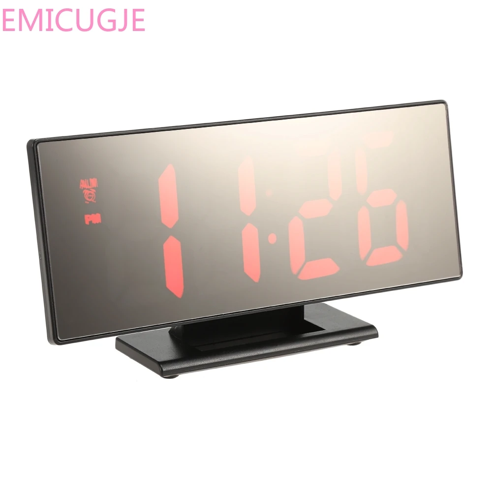 Mesa de escritorio electrónica reloj Digital espejo reloj de superficie con gran pantalla LED puerto USB para dormitorio