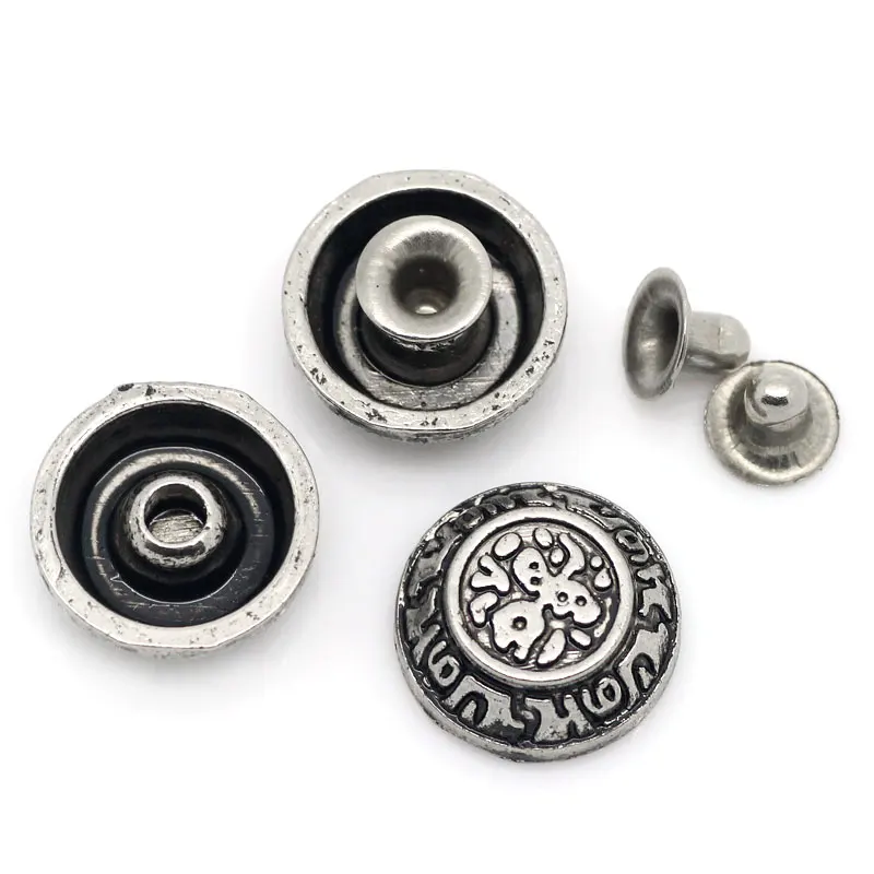 

50Sets Silver Tone Round Carved Bowl Pattern Rivets Spike Studs For Hats Bags Decorative Parts 16x15mm(5/8"x 5/8")