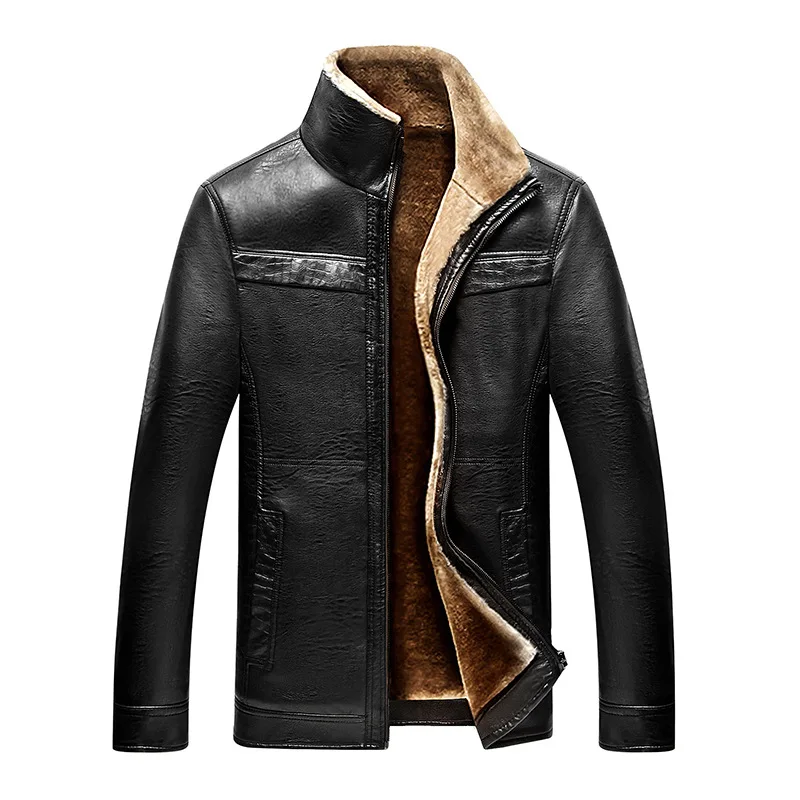 

New fashion 2018 Men Leather Jackets Winter Thicken Fleece Jackets Casual Coats Plus Size Men's business jacket