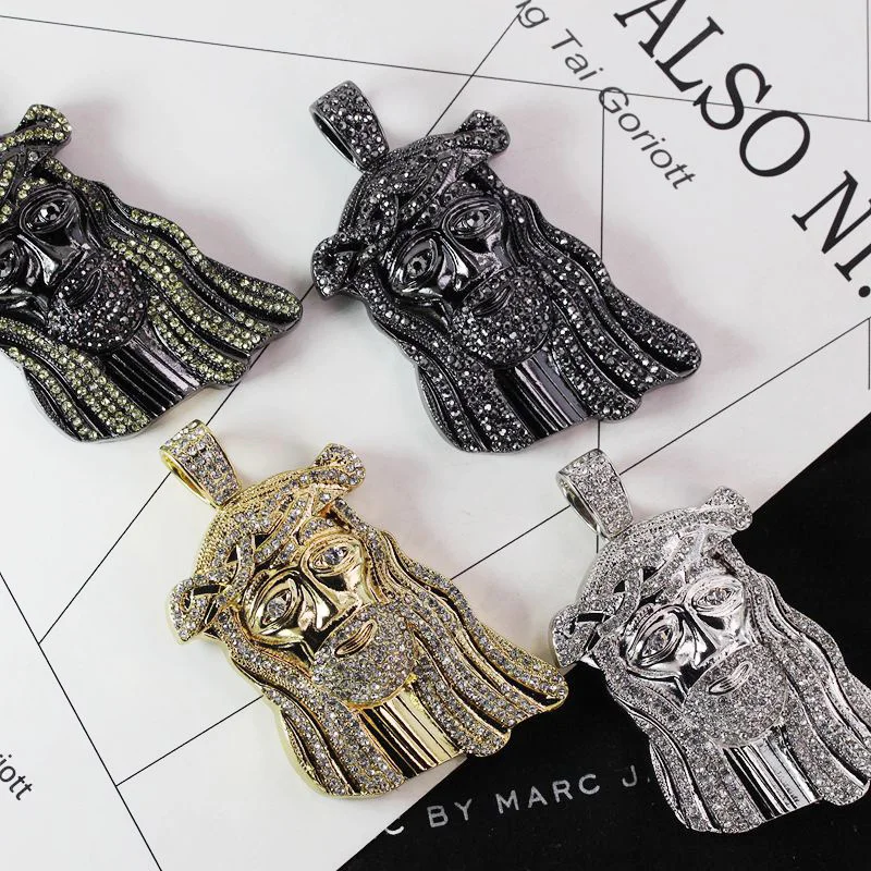 

Huge Big 4 Color Alloy Rapper Collier Promotion Jewelry Hip Hop Bling Iced Out USA Micro Pave CZ Jesus Pendant Accessories N124