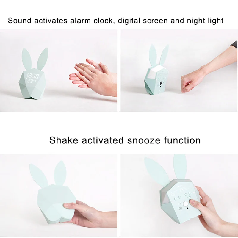 

Cute Rabbit Bunny Digital Alarm Clock LED Sound Night Light Thermometer Rechargeable Table Wall Clocks LB88