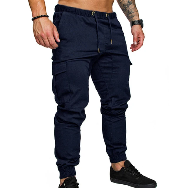 2018 Plus Size Men’s Long Pants Multi-pocket Solid Slim Male Cargo Pants Elastic Waist Joggers Fashion Casual Military Trousers
