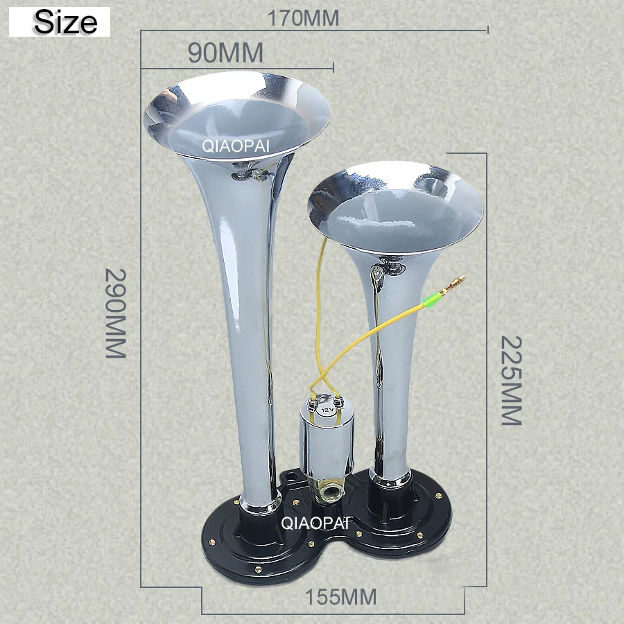 Громкий Воздушный Рог для автомобиля 150 дБ 12 В/24 В хромированная сирена две трубы двойной способ Электрический Воздушный Рог труба Автобус Грузовик Лодка нужен воздушный тормоз