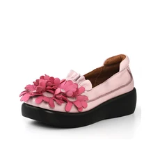 Хороший Для женщин женские туфли на плоской подошве ручной работы Цветы Пояса из натуральной кожи Обувь Дамская обувь Полусапоги с круглым носком и с меховой подкладкой обувь Z151