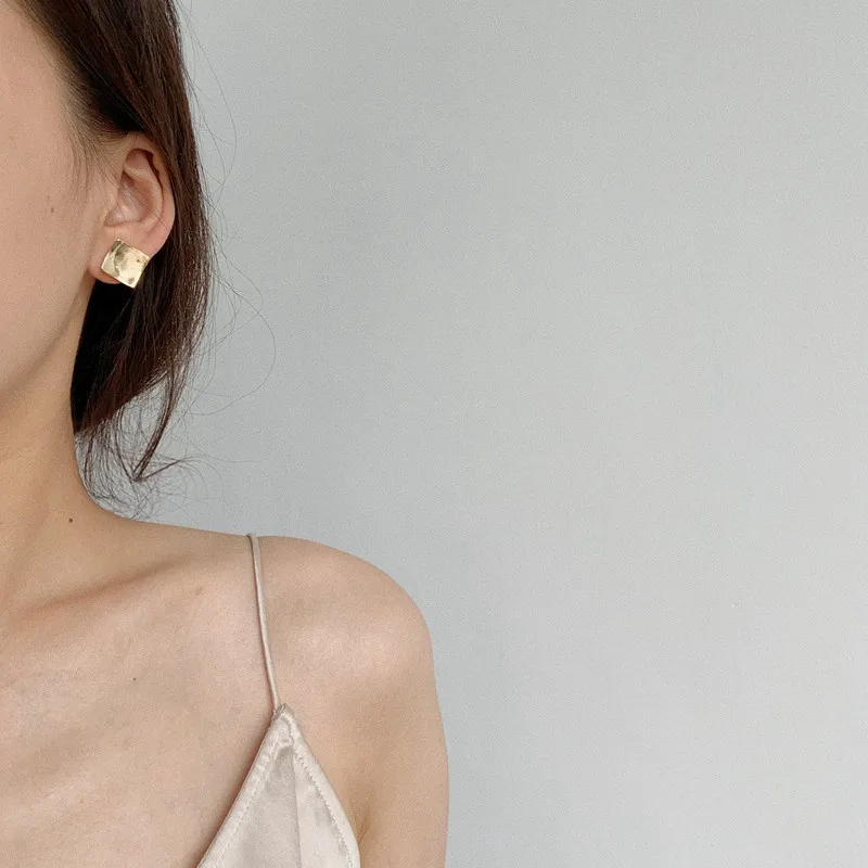 

S925 Silver Metal Square Stud earrings for Women Gold Brincos Geometric Metal Earring Femme Jewelry Vintage Bijoux