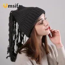 Женские вязаные шапки-бини с конским хвостом, новинка, зимняя однотонная шапка с дредами для женщин, теплые шапки и бини, женские шерстяные шапки