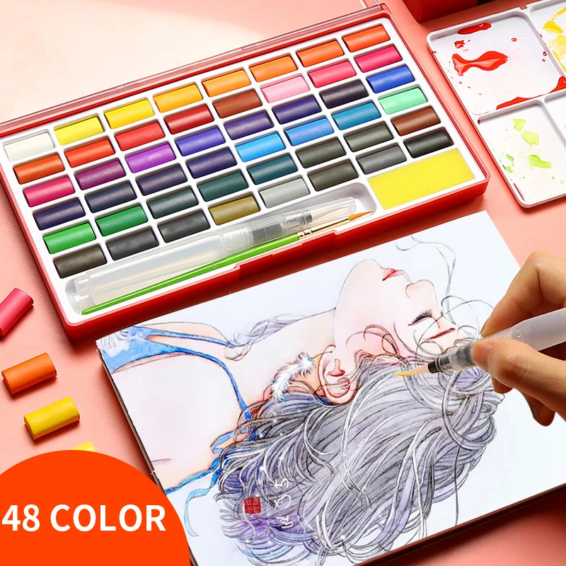 Billig BGLN 36 48 Farben Wasser Feste Farbe Malen Set Mit Wasser Pinsel Aquarell Malerei Pigment Tasche Set Für Zeichnung Kunst Liefert