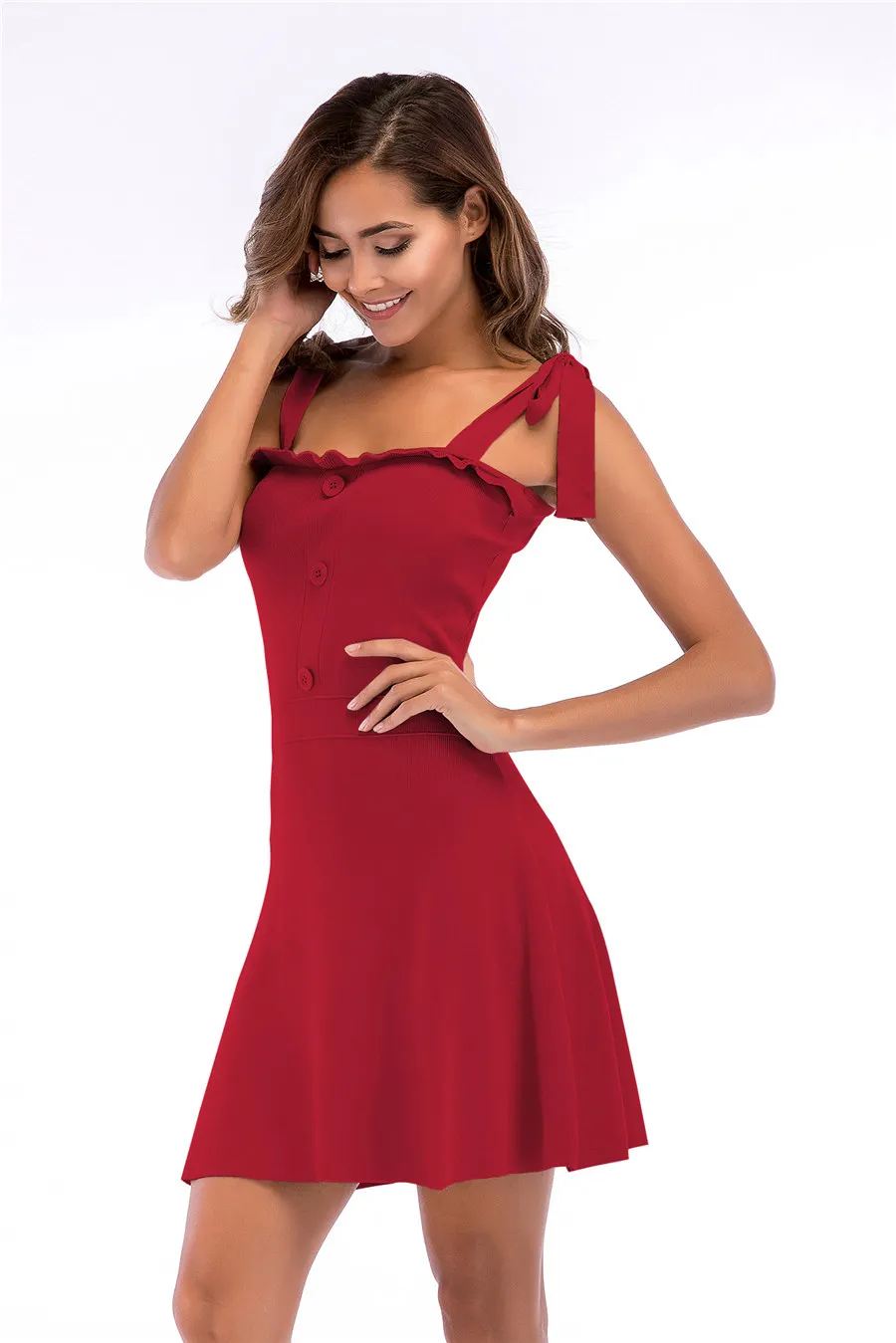 Gladiolus Spaghetti Strap Summer Dress Women Sleeveless Slash Neck Sexy Button Slim Knitted Dress Women 2019 Ladies Dresses Robe (16)