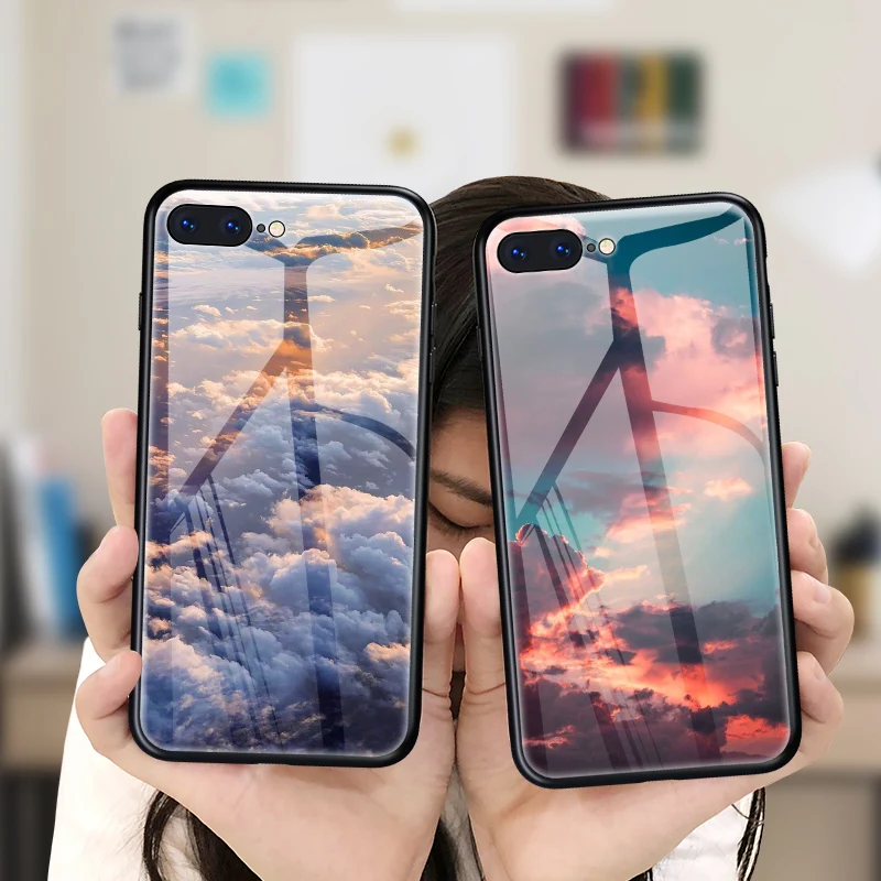 

Zerrul Tempered Glass Phone Case For iPhone 7 8 6 6s Plus X XS Max XR Luxury Cloud Sea Back Cover