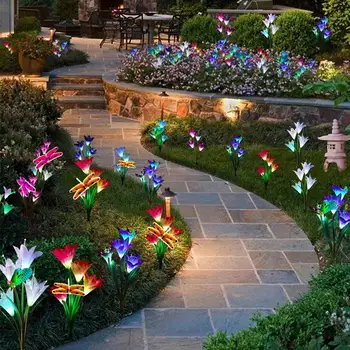 

2pcs Outdoor Solar Garden Stake Lights with Lily Flower Multi-color Changing LED Solar Stake Lights for Garden Patio Backyard