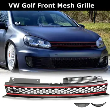

ABS Front High Bar Black Red Trim Mesh Grille For VW Golf 6 MK6 2010-2014