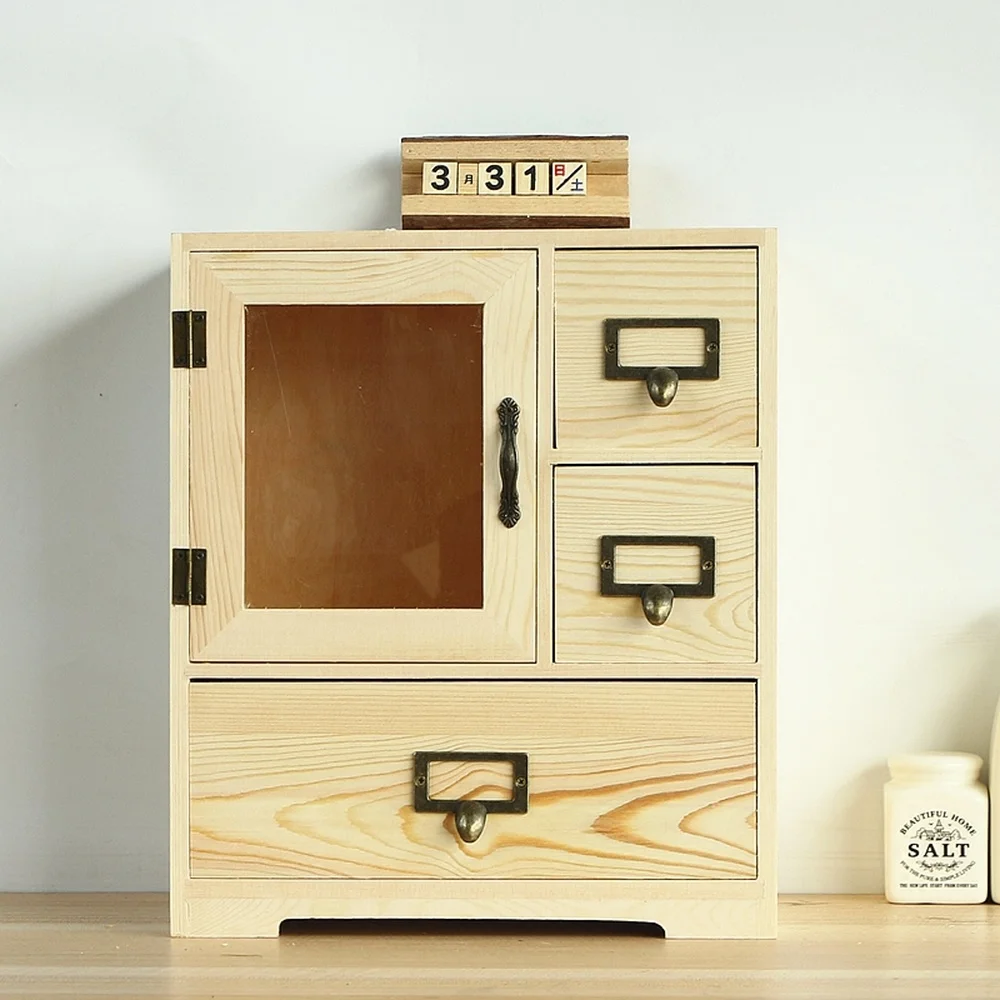 

Creative desktop cosmetic storage box solid wood storage cabinet desk drawer storage box rack wx10231630