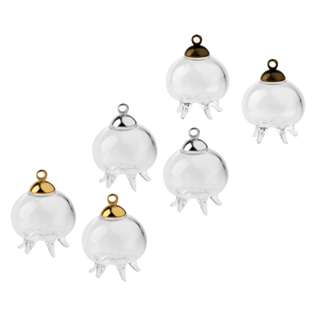 2Pcs Mini Jellyfish Shape Empty Glass Wishing Bottles Vial Pendant Charms DIY Craft