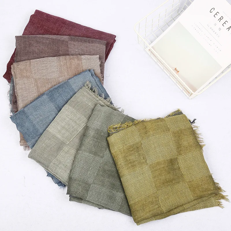 

New Japanese Unisex Style Winter Scarf Cotton And Linen Plaid long women's scarves shawl fashion winter warm men scarf
