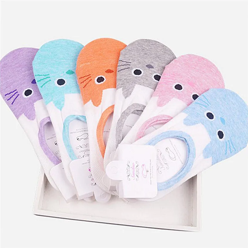 

summer cotton korean cute kawaii print cat harajuku socks women girls funny animal happy candy color low cut ankle sock sokken