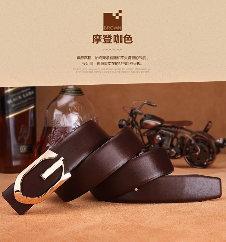 HooltPrinc NEW Smooth buckle men belt Cowhide leather fashion luxury high quality alloy length can be adjusted belts for men