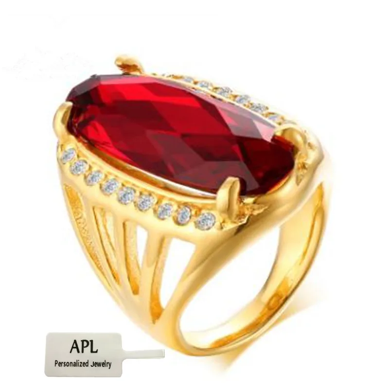 

APL-New Product Promotion Titanium Steel Red Ring Gold Ring Red Glass Stone Casting Classical Wind Ring