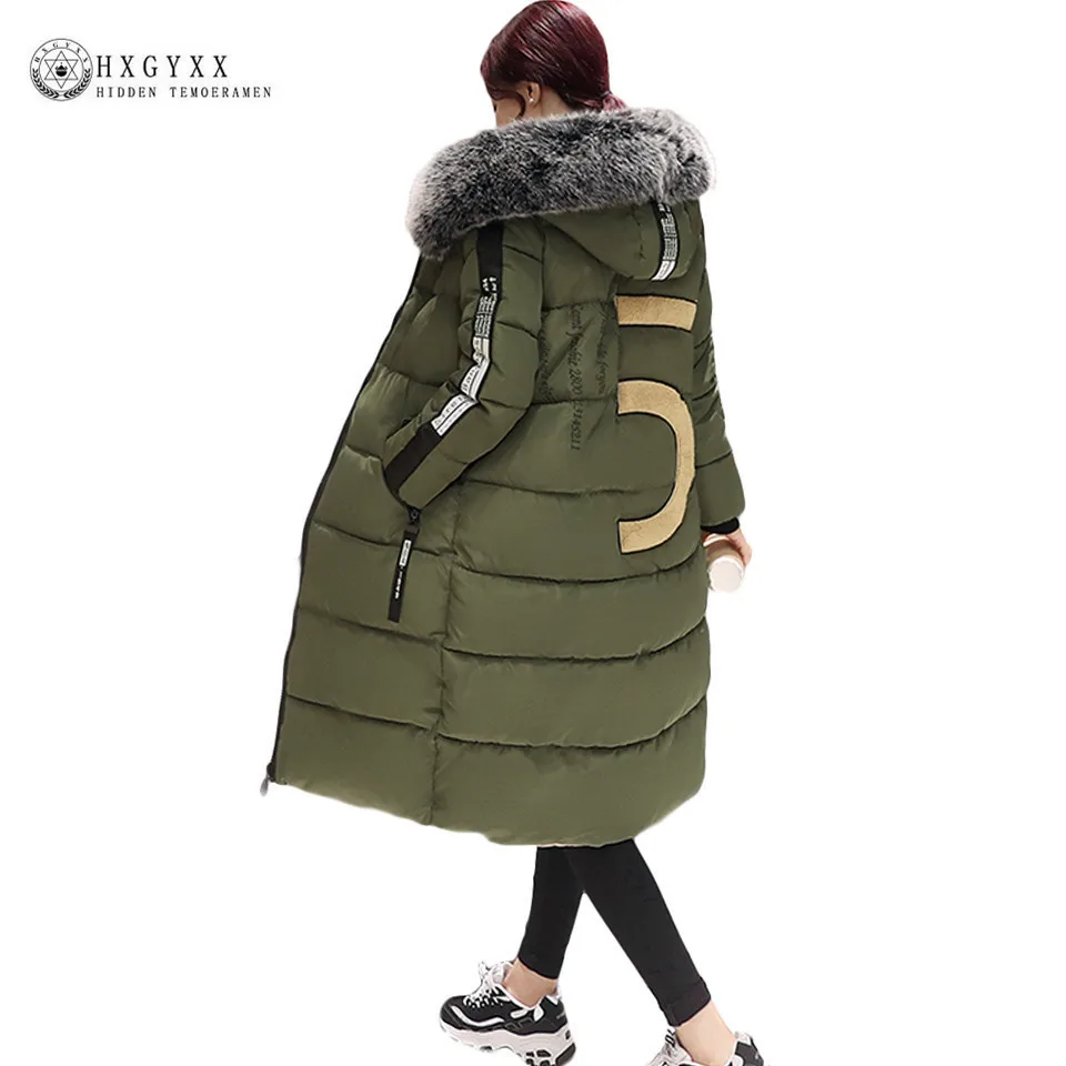 

Long Fur Fashion Puffer Jacket Winter Women Quilted Coat Plus Size Slim Hooded Military Parka 2019 New Warm Cotton Outwear Okb65