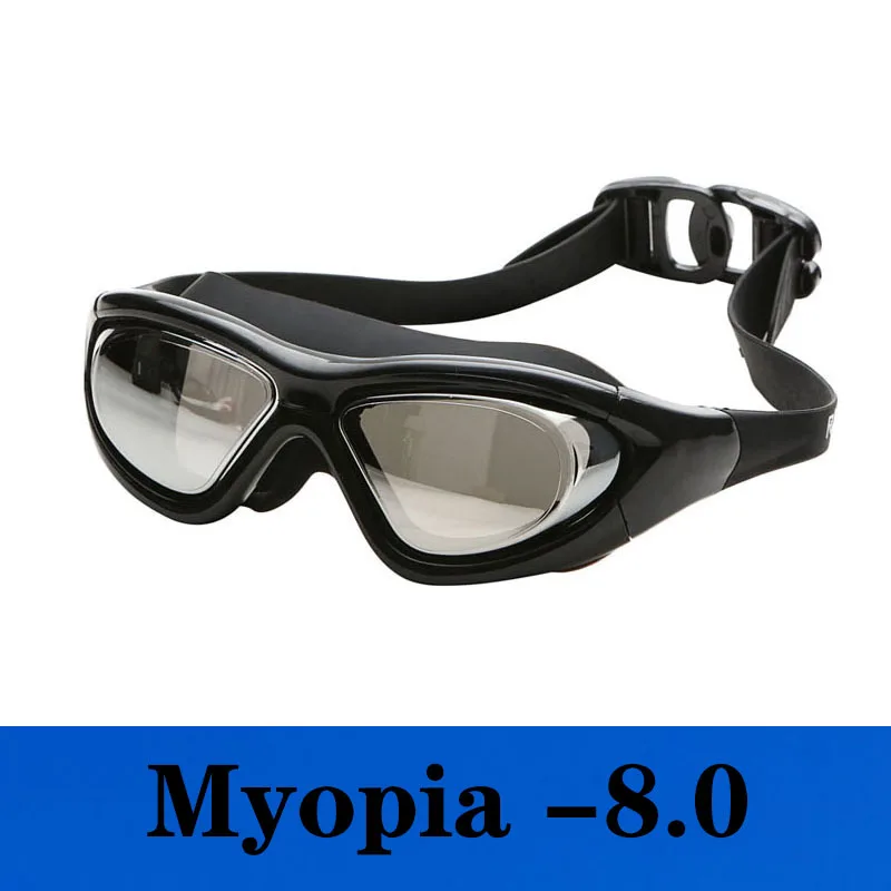 Очки для плавания для близорукости, для мужчин и женщин, анти-туман, для взрослых, силиконовые, регулируемые, водонепроницаемые, для бассейна, диоптрий, очки для плавания, очки для плавания - Цвет: -8.0