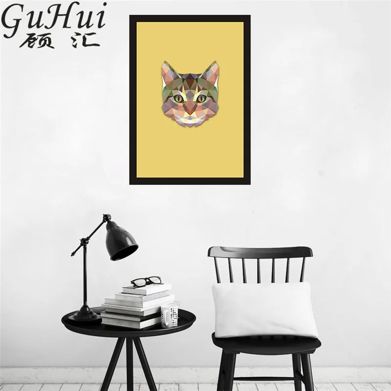Toile Sur Tete De Chat Geometrique Colore Peinture Sur Tete De Chat Decoration Pour La Maison Des Enfants Decoration Murale Murale De La Maternelle Photos Murales Aliexpress