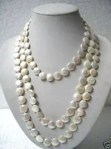 

Free shipping@@@@@ Beautiful 11-13mm White Coin Pearl 80" Long Necklace LK+3