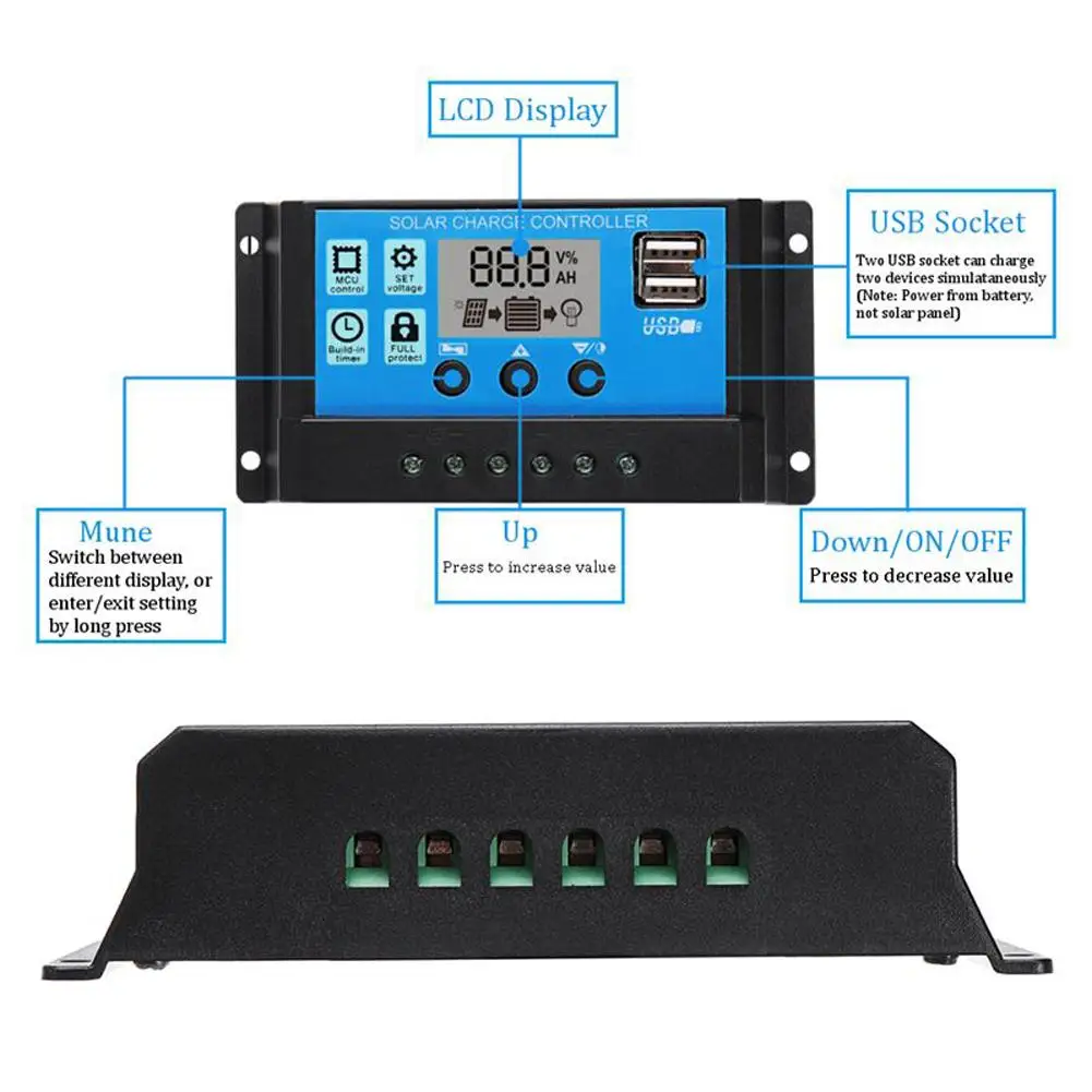 Controlador para o Telefone do Carro Lâmpada de Carregamento Solar com 10 Dual Painel - 20 30 50a Solar Regulador Iate rv Usb 40 w Renovação da Casa