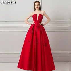 JaneVini 2019 очаровательный красный линии Длинные платья невесты без бретелек Кружева аппликации из бисера спинки атласная Для женщин