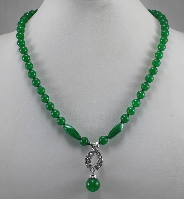 elegant 8mm green jades necklace with 14mm jades bead pendant designed