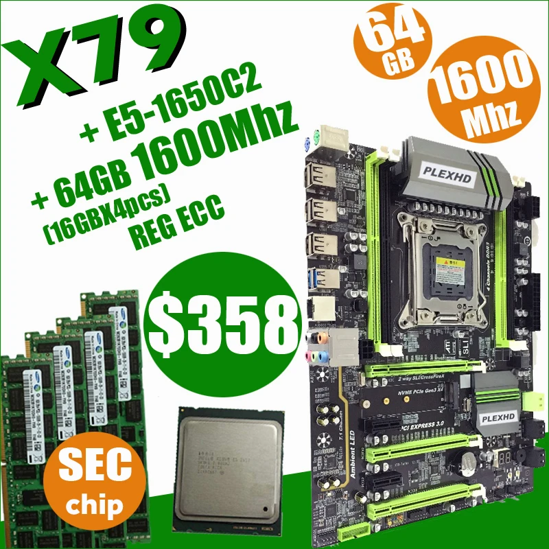 Flash Deal PLEXHD X79 Turbo motherboard LGA2011 ATX combos E5 1650 C2 (4pcs x16GB) 64GB 1600Mhz PC3 12800R PCI-E NVME M.2 SSD USB3.0 SATA3 3 Flash Deal PLEXHD X79 Turbo motherboard LGA2011 ATX combos E5 1650 C2 (4pcs x16GB) 64GB 1600Mhz PC3 12800R PCI-E NVME M.2 SSD USB3.0 SATA3 3