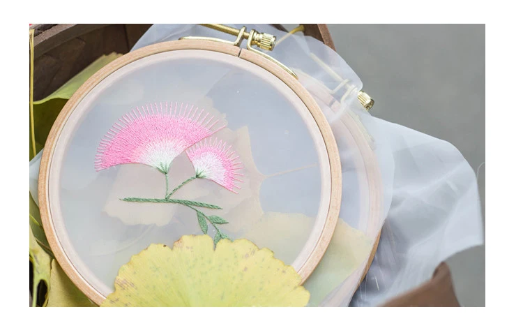European handmade embroidery DIY transparent mesh organza art decoration ornamentsWall Art Flowers Leaves Series-9