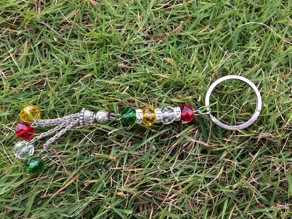 

2pc/lot Free shipping Kurdish jewelry Kurdistan flag Keychain Key ring Crystal beads Kurdes Flag color pendant gift