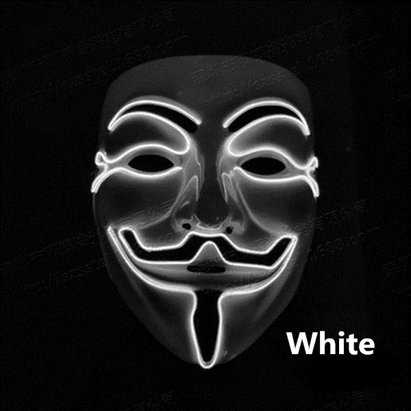 Хэллоуин вечерние светодиодный маска маскарадные маски неоновые Ужасы Косплей светящаяся маска DJ вечерние светильник Светящиеся в темноте маски - Цвет: Белый