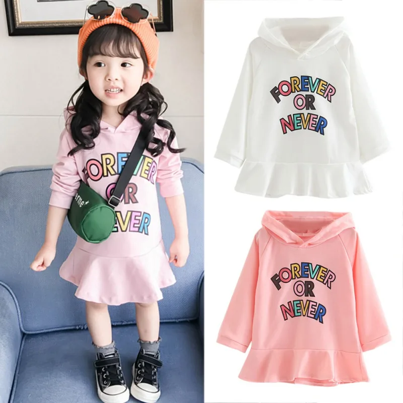 

Spring Autumn Hoodies Sweatshirts Baby Girl Long Dleeve Sweatshirt For Girls Pink White Cartoon Letter Children Clothes 1-6Y