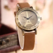 Nouveau Mode De Luxe marque Montre Femmes En Cuir Montres horloge 2016 Nouveau Style Lady Femme Tour Eiffel Casual Robe Montres À Quartz