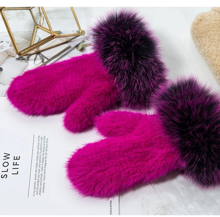 ZDFURS* брендовые модные зимние женские перчатки из натурального меха норки, вязаные варежки, толстые теплые меховые перчатки и варежки