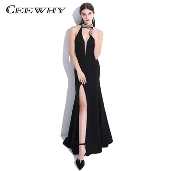 

CEEWHY Sleeveless High Split Special Occasion Formal Dress Black Prom Dress Mermaid Evening Dress Luxury Robe de Soiree Longue