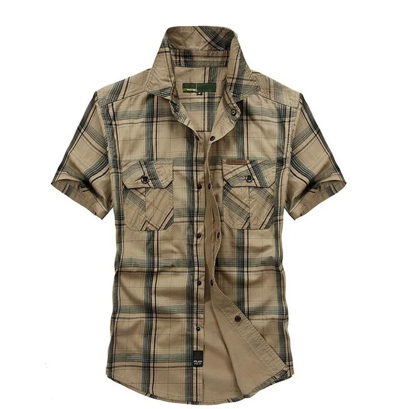 Мужская рубашка с коротким рукавом размера плюс 5XL из хлопка, брендовая одежда, мужская рубашка в клетку, мужские рубашки в стиле милитари