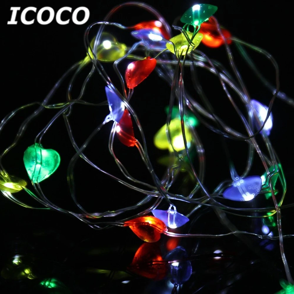 ICOCO 5m 50 LED Love Heart String Light Battery Operated Copper Wire Home Decor Festival Fairy for Wedding Party | Лампы и освещение