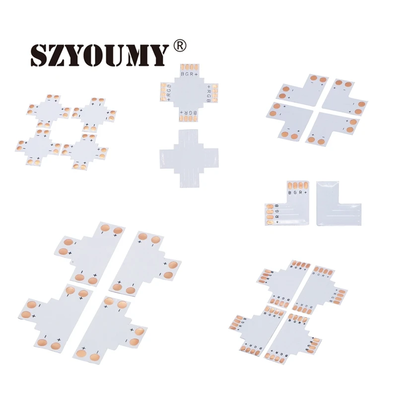 

SZYOUMY LED Strip Connector 2pin 8mm 10mm L Shape / T Shape / X Shape PCB Connector 4pin 5pin 10mm 12mm Soft Connector