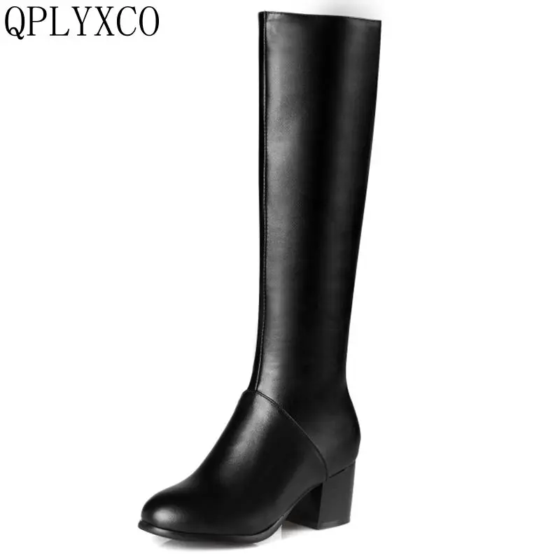 

QPLYXCO 2017 New sale Big size 32-45 knee boots women fashion snow winter footwear high heel shoes warm Zipper long boot C9-28