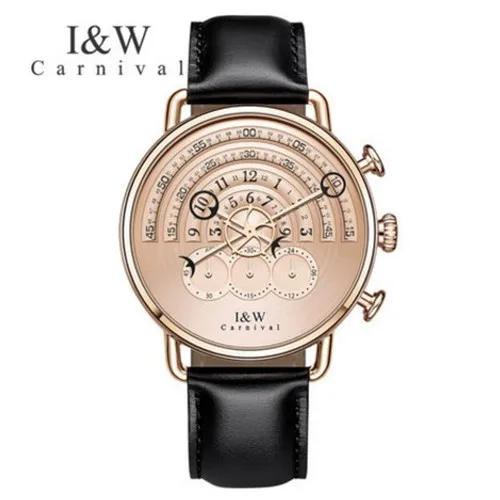Карнавал IW т Тайвань люксовый бренд уникальным дизайном часы Мужские Хронограф Секундомер сапфир кожаный ремешок часы - Color: 10