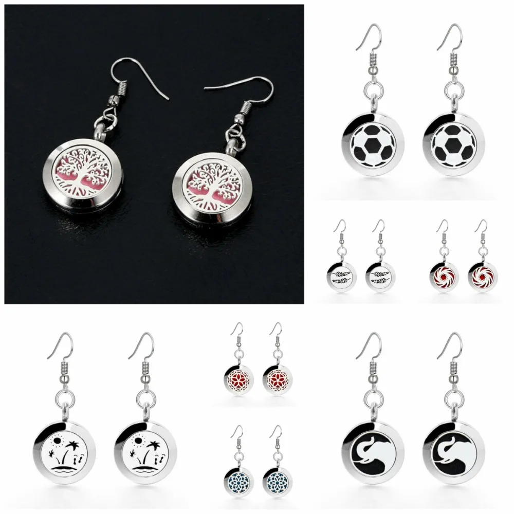 

Football Feather Elephant Diffuser Locket Earrings Stainless Steel Eardrop Essential Oil Locket Women Jewelry 10pcs Pads Gift