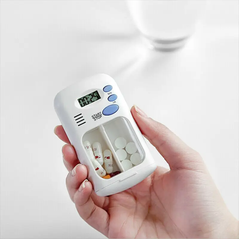 

Portable grid Intelligent Electronic Timing Pill Case Alarm Timer Pills Reminder Storage Box