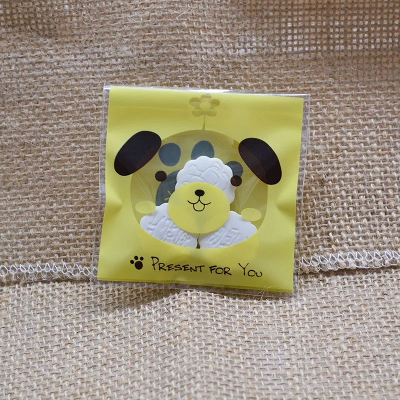 100 шт./лот 7X7 см пластиковый пакет с милым маленьким медведем для упаковки конфет, печенья, упаковки, обертки для кексов, самоклеющиеся подарочные пакеты - Цвет: Dog