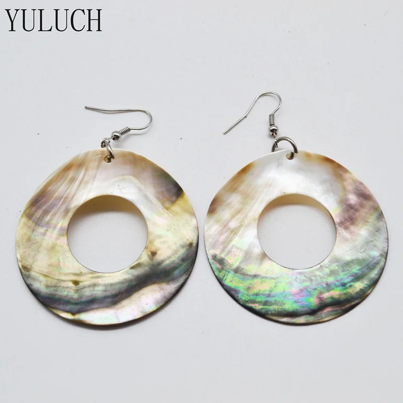 

YULUCH Natural Shells Earring for Woman 2017 New Design Shell Material Round Hollow Alloy Ear Hooks Lady Earrings 1 Pair