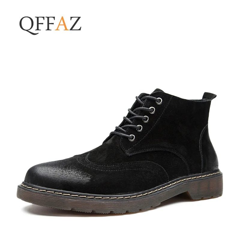 

QFFAZ High Quality Genuine Leather Men Boots spring Autumn Ankle Boots Riding Boots Outdoor Working Boots Men Shoes